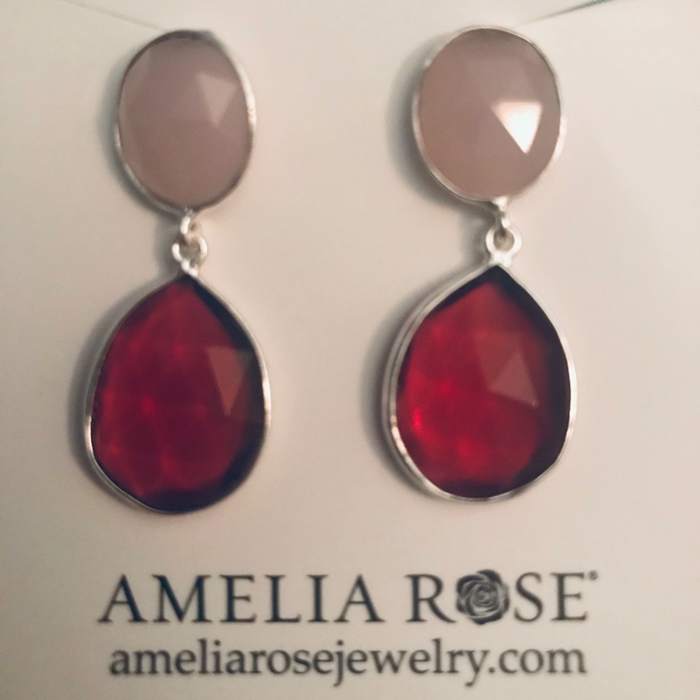 Quartz earrings, pink, by Amelia Rose